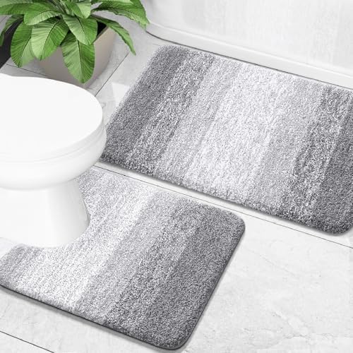 OLANLY Micorfiber Bathroom Rug Set 2 Piece, 30"x20"+U-Shaped 24"x20"