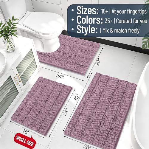 Smiry Thick Chenille Bathroom Runner Rugs 59x24, Soft Bath Mat, Deep Plum
