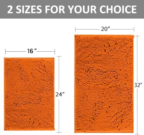 Orange Bathroom Rugs 2 Pieces Bright Orange Bath Rugs Fall Shower Rugs with Small Rug Contour Toilet Mat Absorbent Chenille Plush Bath Mats Non Slip Bath Rugs Bathroom Floor Mats Bath Mat Set