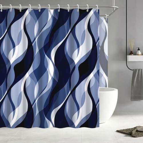 Navy Blue Striped Clawfoot Tub Shower Curtain 180x70 inch 30 Hooks