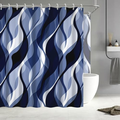 Navy Blue Striped Clawfoot Tub Shower Curtain 180x70 inch 30 Hooks