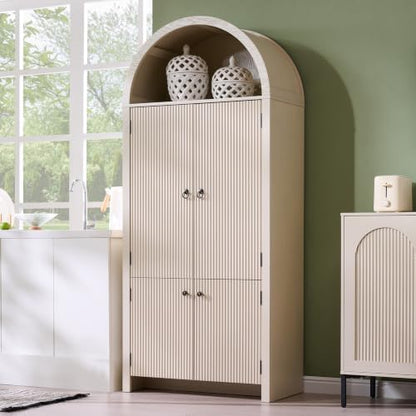 IFGET 71" Tall Arched Kitchen Pantry, Modern Fluted Storage Cabinet, Cream
