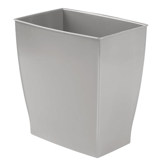 iDesign Small Plastic Bathroom Trash Can, Slim Rectangle, 2-Pack, Gray | Bedroom, Office, Dorm