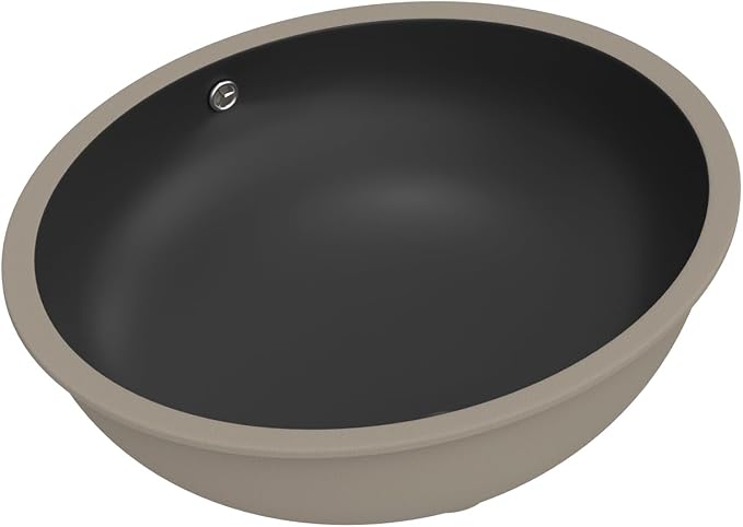 20x16 Inch Black Oval Undermount Bathroom Sink | Interior Bowl Size 17"W x 14"D, Ceramic, Curved Bottom, Easy to Clean, with Overflow, Ideal for Bathroom, Lavatory, Vanity