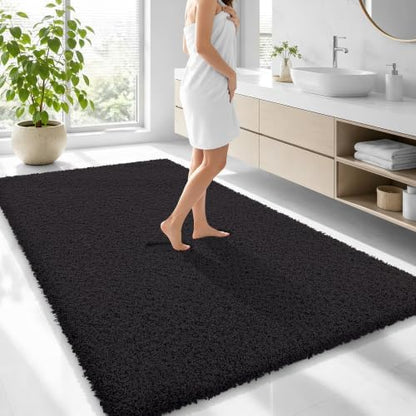 OLANLY Microfiber Large Bathroom Rugs 70x46, Soft Absorbent Bath Mat, Black