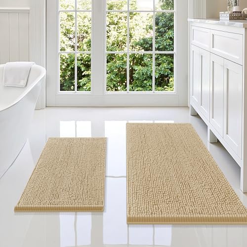 Smiry Chenille Bathroom Rugs Sets 2 Piece (36x24+24x16, Beige)