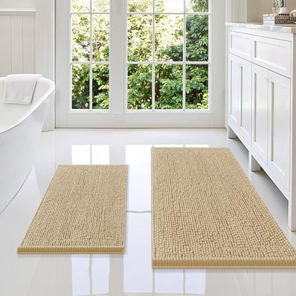 Smiry Chenille Bathroom Rugs Sets 2 Piece (36x24+24x16, Beige)