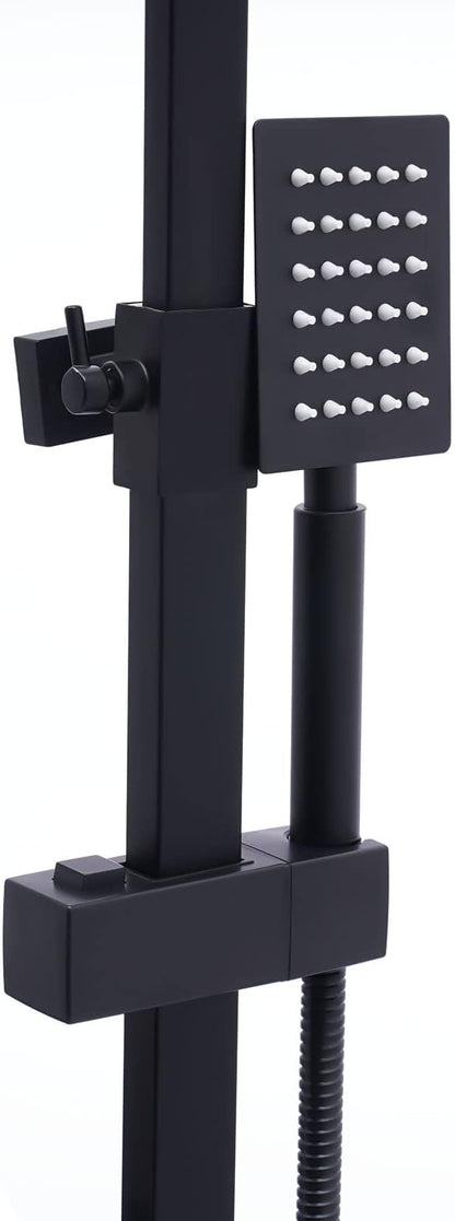 Black Shower System with Shower Head, Adjustable Shower Panel, 360 Rotated Air Pressurization Rain Shower Set, Complete for Homes & Swimming Pools