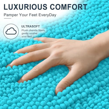 Smiry Thick Small Chenille Bathroom Rugs 24x16, Soft Bath Mat, Aqua Sky