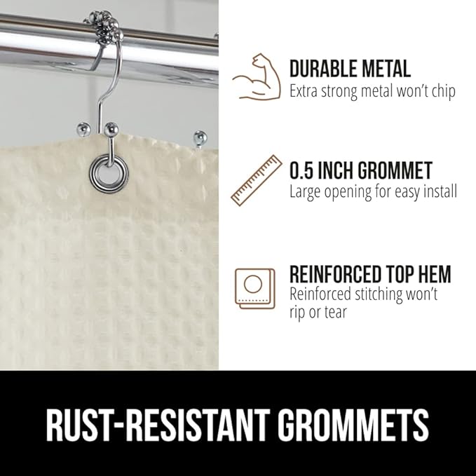 GORILLA GRIP Waffle Shower Curtain, Thick Weighted Fabric, 72x78, Wrinkle and Rust Resistant, Hotel Quality Design, Heavy Duty Long Curtains for Bathroom Showers, Bath Tubs, Machine Wash Ivory Cream