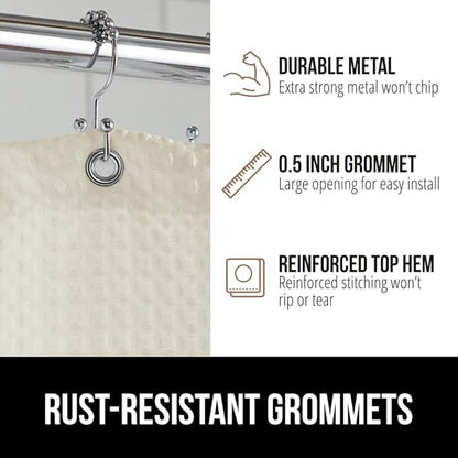 GORILLA GRIP Waffle Shower Curtain, Thick Weighted Fabric, 72x78, Wrinkle and Rust Resistant, Hotel Quality Design, Heavy Duty Long Curtains for Bathroom Showers, Bath Tubs, Machine Wash Ivory Cream