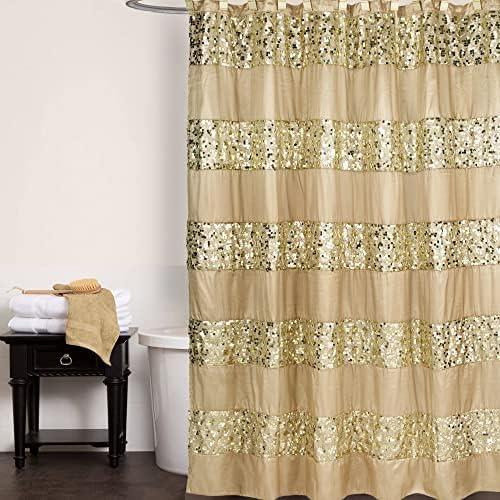 Zahari Home Sinatra Bathroom Shower Curtain Glamorous Bling Fabric Shower Curtain 72"x70", Champagne