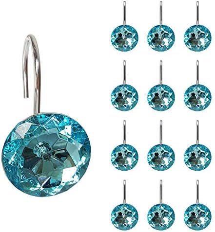 12 Pcs Bling Rhinestones Shower Curtain Hooks Bathroom Rolling Hooks