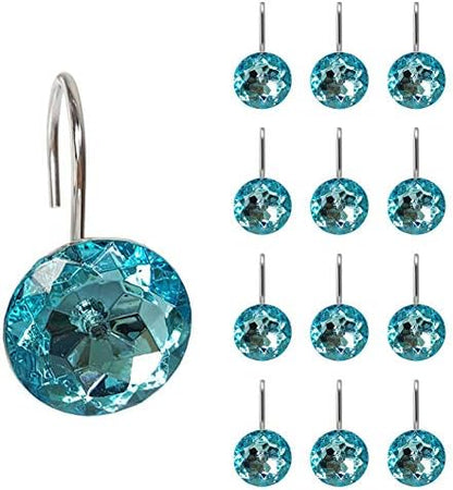 12 Pcs Bling Rhinestones Shower Curtain Hooks Bathroom Rolling Hooks