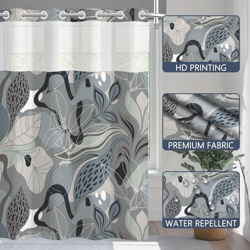 No Hook Shower Curtain with Snap-in Liner 71x74 Inch