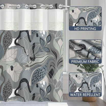 No Hook Shower Curtain with Snap-in Liner 71x74 Inch