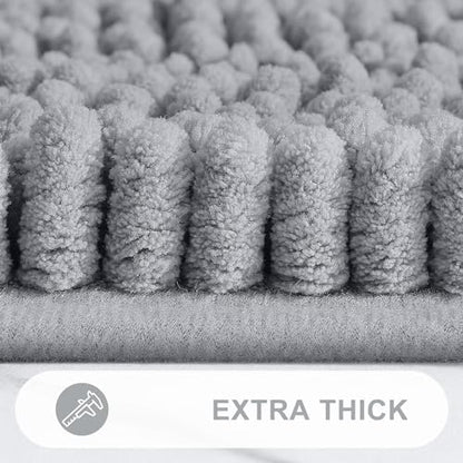 Grandaily Chenille Striped Bathroom Rugs 59x20, Extra Thick and Absorbent Bath Mats, Non-Slip Soft Plush Shaggy Shower Carpet, Machine Wash Dry, Bath Rug for Bathroom, Light Grey