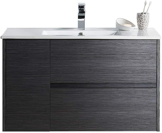 Blossom 36 Inch Bathroom Vanity with Sink - All Wood Floating Vanity Cabinet with Ceramic Sink - 2 Soft-Closing U-Shaped Cutout Drawers - Modern Bathroom Storage Vanities, Silver Grey Finish