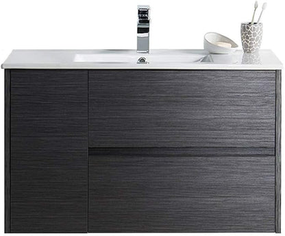 Blossom 36 Inch Bathroom Vanity with Sink - All Wood Floating Vanity Cabinet with Ceramic Sink - 2 Soft-Closing U-Shaped Cutout Drawers - Modern Bathroom Storage Vanities, Silver Grey Finish