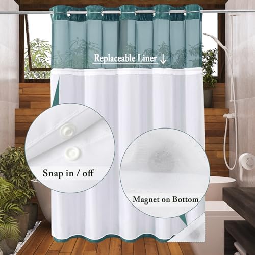 Gibelle No Hook Cloth Seaweed Green Shower Curtain with Liner, 72x74