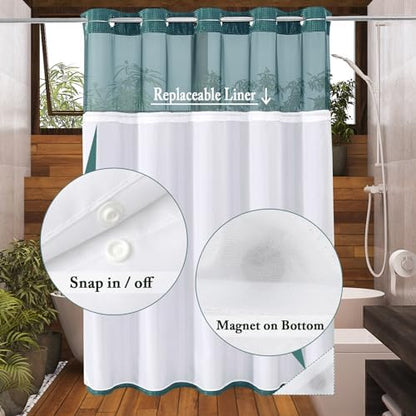 Gibelle No Hook Cloth Seaweed Green Shower Curtain with Liner, 72x74
