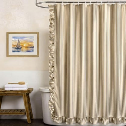 HunnmingRe Farmhouse Ruffled Striped Shower Curtain 72 x 72 Inch