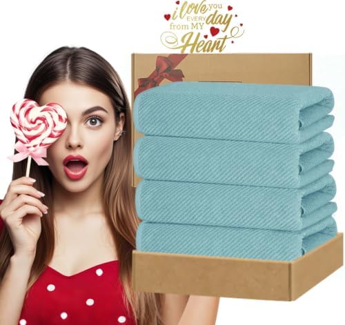 VOOVA & MOVAS Bath Towels 4PC, 100% Cotton, 30x56 in, Aqua Teal