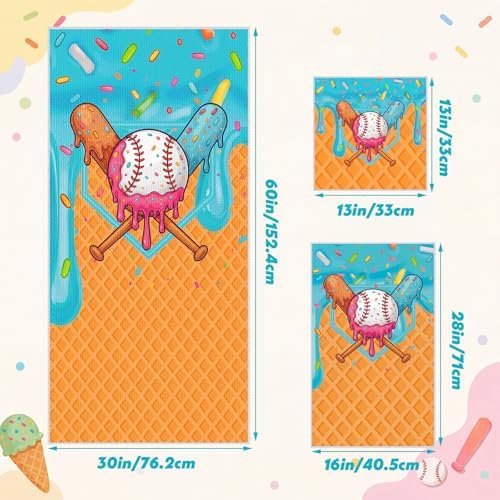 Moukeren Set of 3 Ice Cream Drip Baseball Bath Towels, Decorative Towels