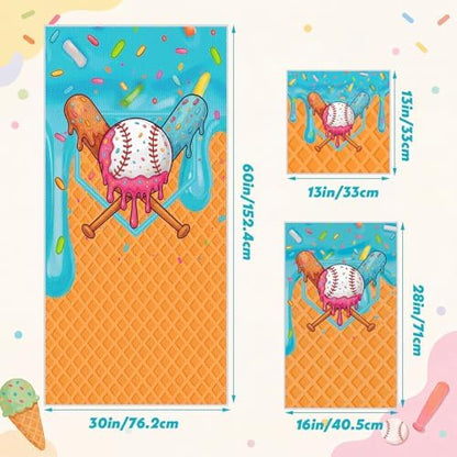 Moukeren Set of 3 Ice Cream Drip Baseball Bath Towels, Decorative Towels