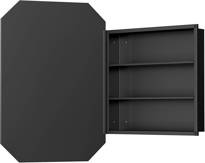 Casaphoria 36" H x 24" W Octagon Bathroom Medicine Cabinet with Mirror, Metal Frame Wall Medicine Cabinets Mirrors, Black K