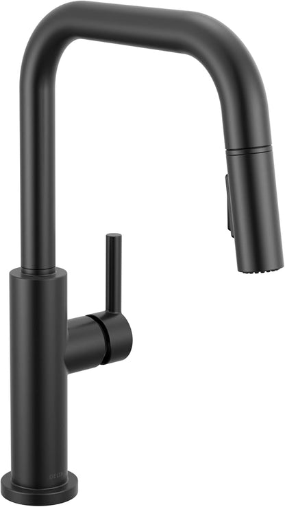 Delta Nicoli U-Spout Kitchen Faucet with Pull Down Sprayer, Modern Single Hole, Matte Black 19868LF-BL