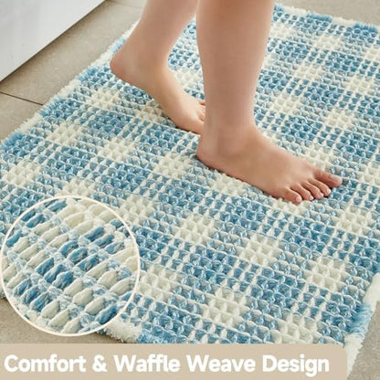 TYUU Waffle Bath Mat, Cute Bathroom Rugs Non Slip, 36x24 Blue & White