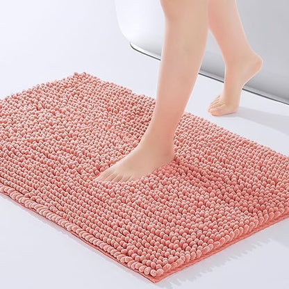 FRESHMINT Large Chenille Bathroom Rugs Mat 36”x24”, Non-Slip Bath Mat for Bathroom Floor & Bathtub, Washable Shower Shag Bath Rugs, Soft Fluffy Thick Water Absorbent Microfiber Shower Mat, Coral