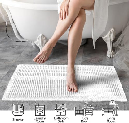 ZALL Waffle Bath Mat White Super Absorbent Non Slip Bathroom Rug 24x36inch,Machine Washable Ultra Soft Floor Mats