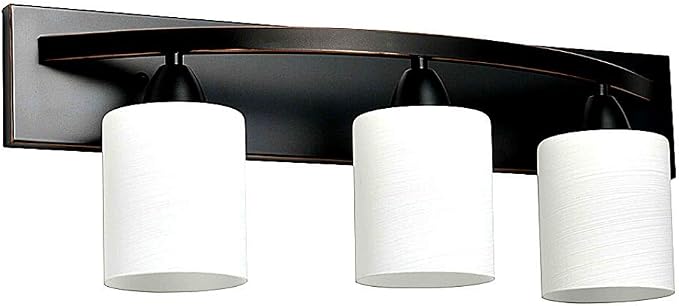 3-Light Bathroom Vanity Light Fixture – Oil Rubbed Bronze | Modern Frosted glass shades with E26 socket. Matte Wall sconce lighting perfect over mirror, kitchen, hallway, or entryway