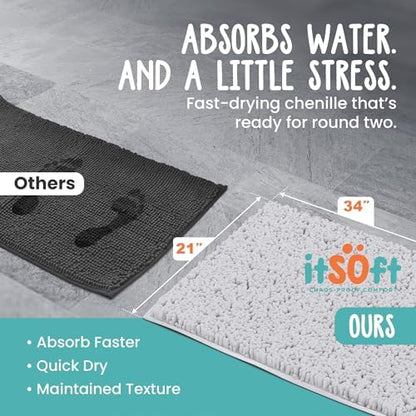 Standard Chenille Bath Mats 34"x21", Plush Absorbent Bath Mats Quick Dry, Soft & Machine Washable, Non Slip Carpet for Bathroom, Thick Bathroom Rugs, Shower Restroom Rug, Alfombras De Bano, Bathrugs