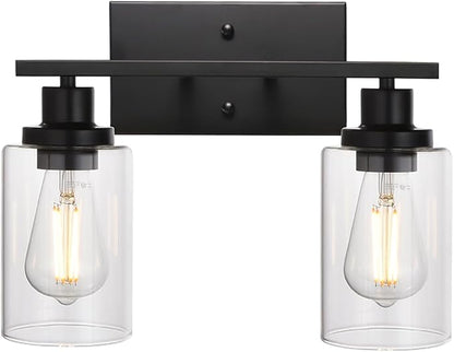 MELUCEE 2-Light Black Wall Sconce Industrial Vintage with Clear Glass Shade | Bathroom Vanity Lights Hallway Light Fixture Sconces Wall Lighting (Patent No.: US D963914 S)