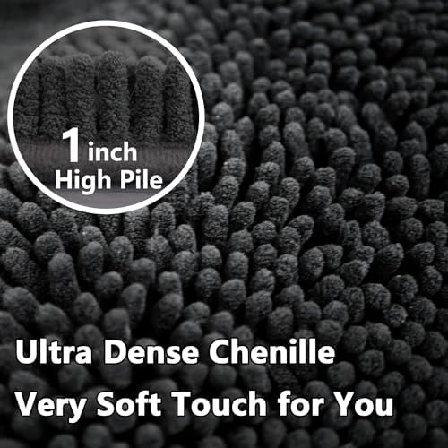 Bathroom Rug Sets 2 Piece, Extra Thick and Absorbent, Non-Slip, Machine Washable, Dry Quckily, Soft Cozy Plush, Used Under Shower Bathtub and Sink, Dark Grey