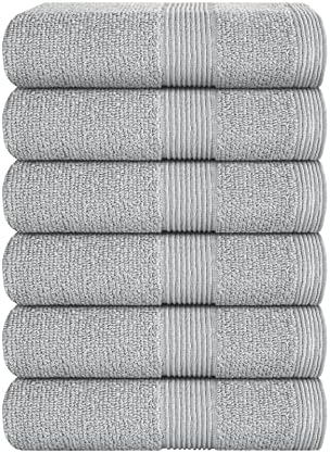 Belizzi Home Ultra Soft 6-Piece Hand Towel Set 16x28-100% Ringspun Cotton - Durable & Highly Absorbent Hand Towels - Ideal for use in Bathroom, Kitchen, Gym, Spa & General Cleaning - Light Grey