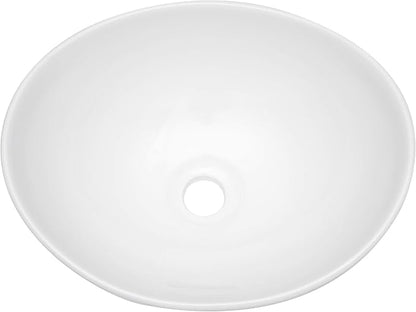 Dcolora Bowl Sink for Bathroom 16"x13" White Oval Vessel Sink Above Counter Vanity Sink Bowl Basin, Boat(Egg) Shape 16"x13" - DC-V8897
