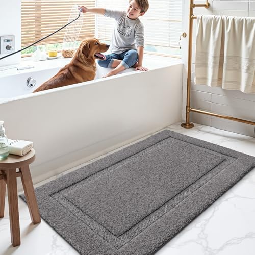 LUMI Large Bathroom Rugs Soft Absorbent, Non Slip Bath Mat 24x43, Dark Grey