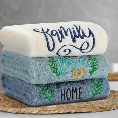 FuWeave 3 Pcs Decorative Hand Towels for Bathroom,Blue,Home Love Family
