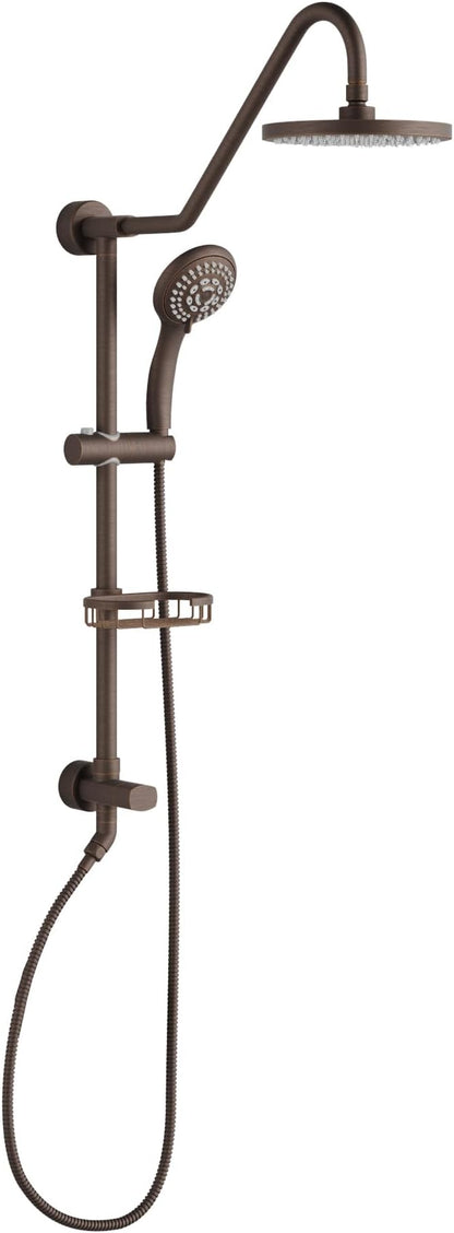 PULSE ShowerSpas Kauai III Oil-Rubbed Bronze Rain Shower Head with Handheld Spray - 1.8 GPM, 8" Showerhead, 5-Function HandShower, Adjustable Slide Bar - Shower Heads with Handheld Spray Combo