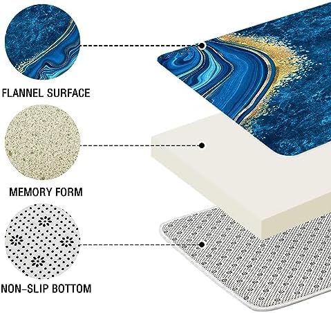 Gibelle 4 Pcs Luxury Marble Shower Curtain Set with Non-Slip Rugs, Toilet Lid Cover and Bath Mat, Gold Foil Blue Bathroom Decor Set with Shower Curtain and Rugs and Accessories