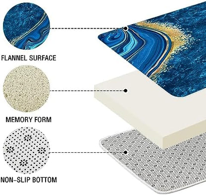 Gibelle 4 Pcs Luxury Marble Shower Curtain Set with Non-Slip Rugs, Toilet Lid Cover and Bath Mat, Gold Foil Blue Bathroom Decor Set with Shower Curtain and Rugs and Accessories