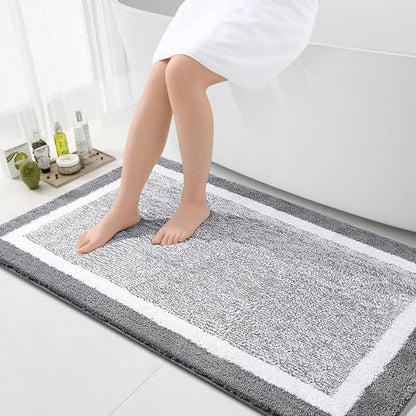 OLANLY Large Bathroom Rugs 47x32, Soft Absorbent Microfiber Bath Rugs, Grey