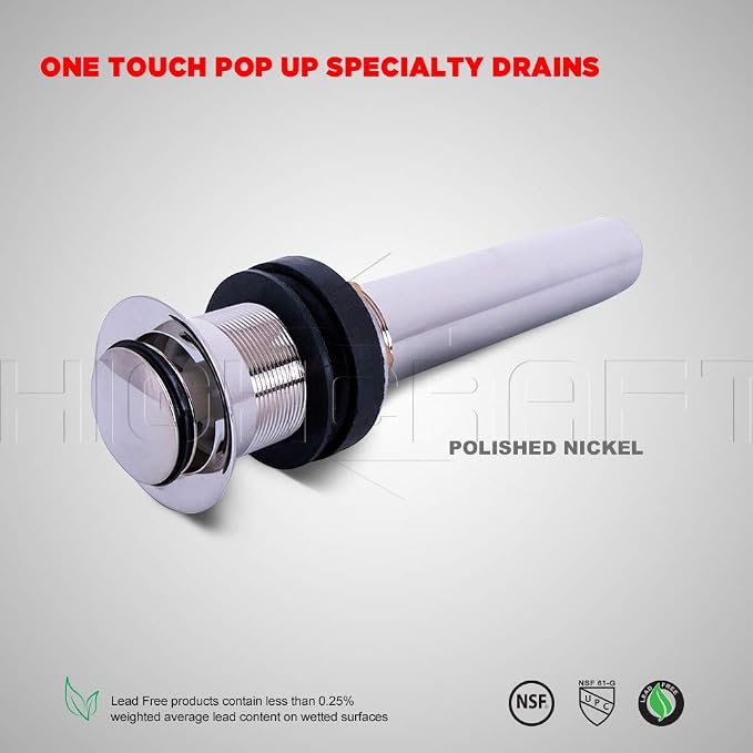 Highcraft R1031 Vessel Sink Drain Strainer Pop Up Drain Assembly without Overflow, Bathroom Faucet Vanity Sink Stopper Polished Nickel