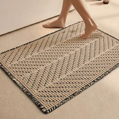 Sunfly Waffle Bath Mat, Boho Bathroom Rugs Non Slip Washable Super Absorbent Quick Dry Bath Mat Farmhouse Bathroom Decor, 24"x36" Black &Khaki