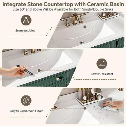 48-92IN Single/Double Sink Bathroom Vanity, Defogging Smart Mirror, Modern American Free Standing Vanity with Bathroom Cabinet