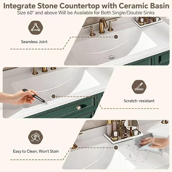 48-92IN Single/Double Sink Bathroom Vanity, Defogging Smart Mirror, Modern American Free Standing Vanity with Bathroom Cabinet